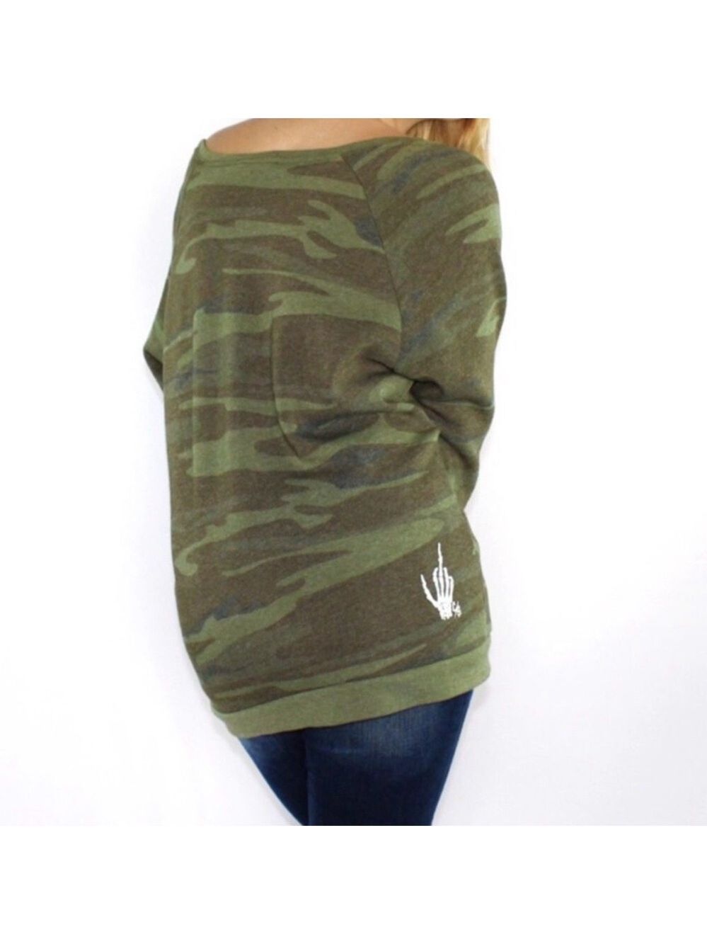 Creep Street Bony Fingers Camo Slouchy Sweatshirt - Size Small